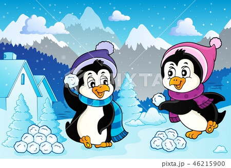 Penguins playing with snow image 2 46215900