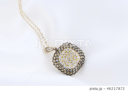 Yellow Gold Necklace With Diamonds On Soft White 46217872