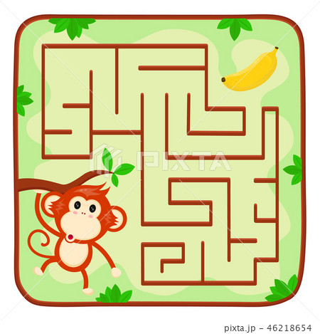 Labyrinth kids game. Help monkey find banana 46218654