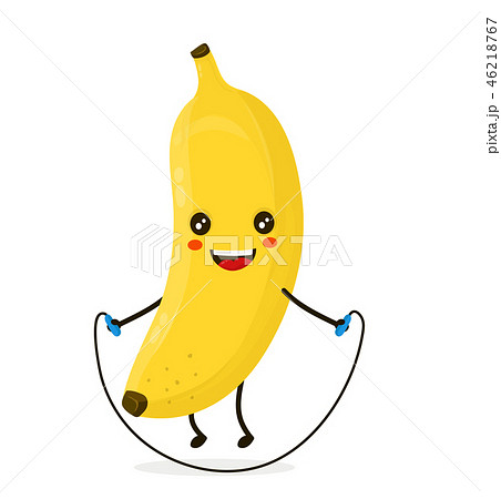 Cute Happy Smiling Banana Doing Exercises のイラスト素材