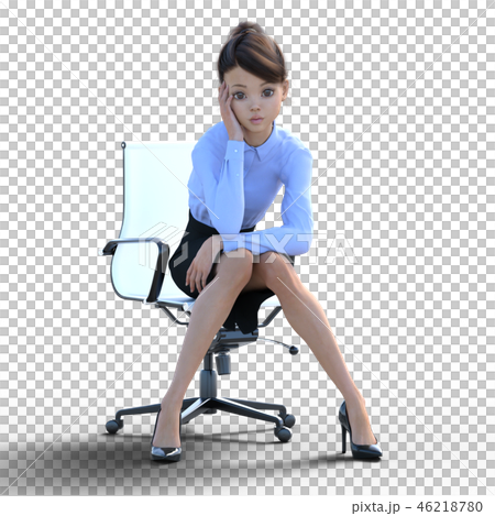 美麗的腿婦女坐椅子秀麗圖像perming3DCG例證材料 46218780