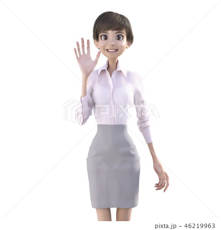 手を振るビジネスウェアの女性　perming3DCGイラスト素材 46219963