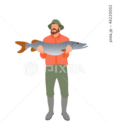 Fisher with Huge Catch Isolated on White Poster Fisher with Huge Catch Isolated on White Poster 46220002