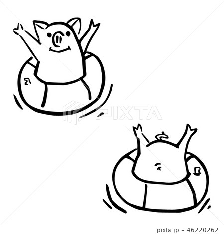 two vector funny cartoon pigs and flotation rings 46220262