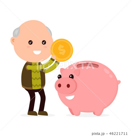Old happy cute grandfather man tosses a coin  46221711
