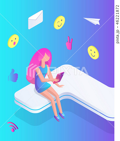 Female Teenager Chatting Icons Vector Illustration Female Teenager Chatting Icons Vector Illustration 46221872