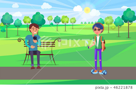 Student Teenagers Relaxing in Park Together Vector Student Teenagers Relaxing in Park Together Vector 46221878