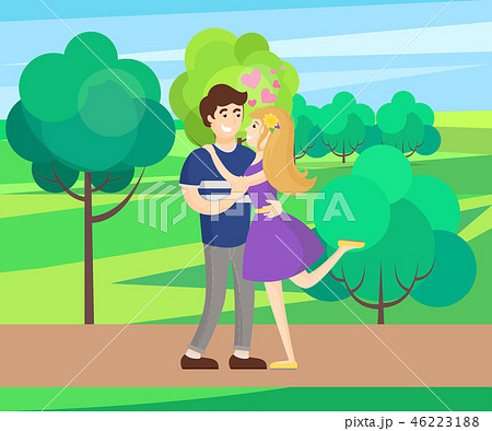 Boy and Girl Hugging with Hearts Showing Love 46223188