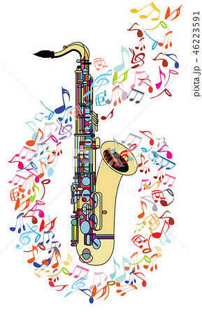 Saxophone and musical notes Saxophone and musical notes 46223591