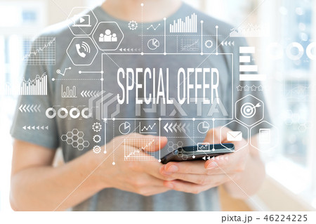 Special offer with man using a smartphone Special offer with man using a smartphone 46224225