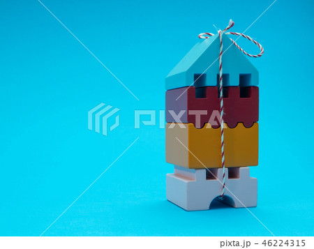 small toy house made of wooden blocks 46224315