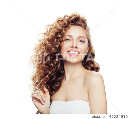 Beautiful blonde woman smiling isolated  46224950