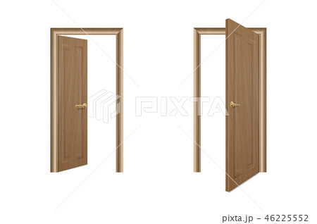 Vector Realistic Different Opened and Closed Brown Wooden Door Icon Set Closeup Isolated on White Vector Realistic Different Opened and Closed Brown Wooden Door Icon Set Closeup Isolated on White 46225552