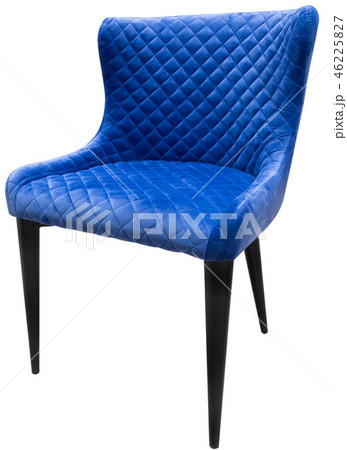 Blue velours modern chair with back standing at an angle Blue velours modern chair with back standing at an angle 46225827
