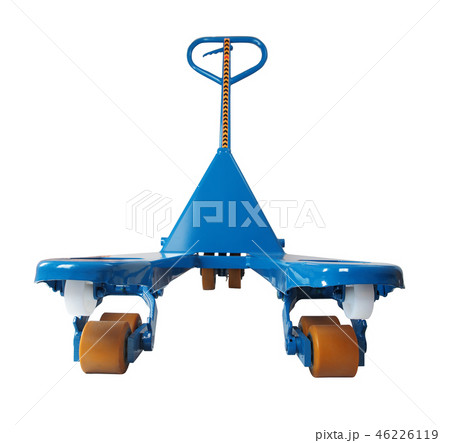 Blue hand pallet truck to lift and move pallets. Blue hand pallet truck to lift and move pallets. 46226119
