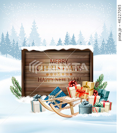 Christmas background with a retro wooden sign 46227065