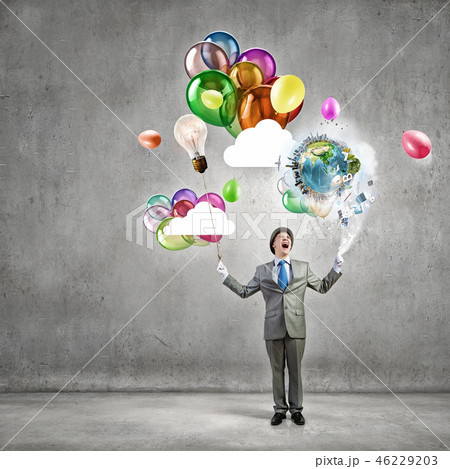 Humorous guy with balloons 46229203