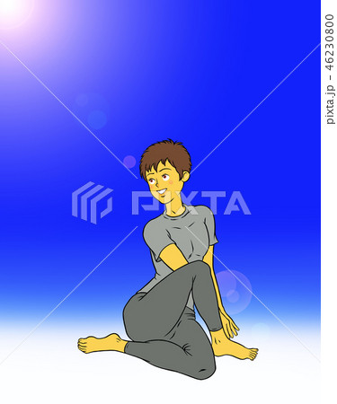 ヨガフィットネスをする若い男性（青空） 46230800