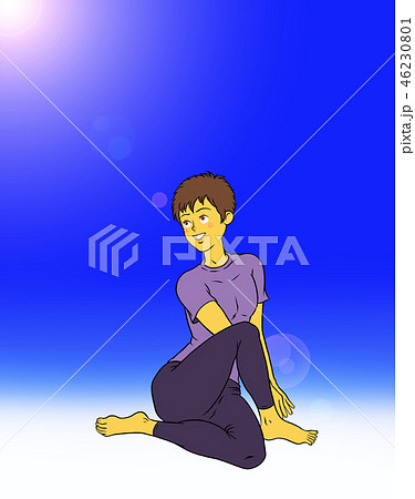ヨガフィットネスをする若い男性(青空) ヨガフィットネスをする若い男性(青空) 46230801