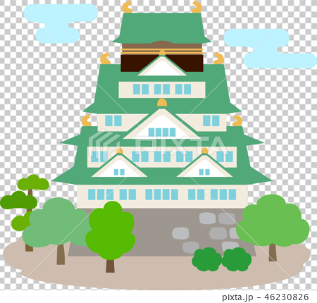 大阪城のデフォルメイラストのイラスト素材