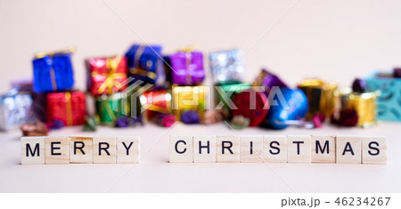 merry christmas word on wooden block  46234267