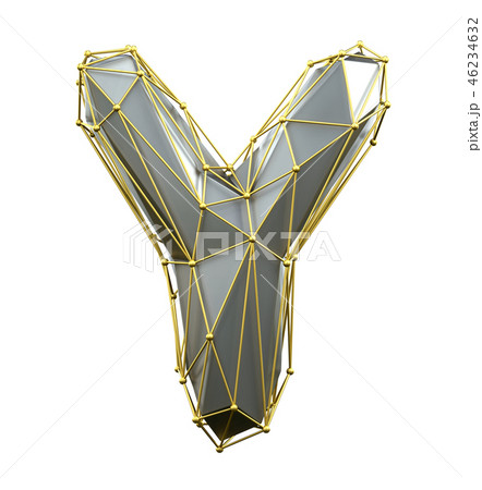 Capital latin letter Y in low poly style silver and gold color isolated on white background. 3d 46234632