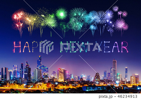Happy new year firework with Bandkok cityscape Happy new year firework with Bandkok cityscape 46234913