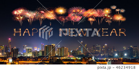 Happy new year firework with Bandkok cityscape Happy new year firework with Bandkok cityscape 46234918