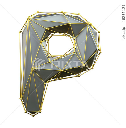 Capital latin letter P in low poly style silver and gold color isolated on white background. 3d 46235121