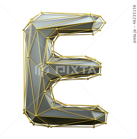 Capital latin letter E in low poly style silver and gold color isolated on white background. 3d 46235156
