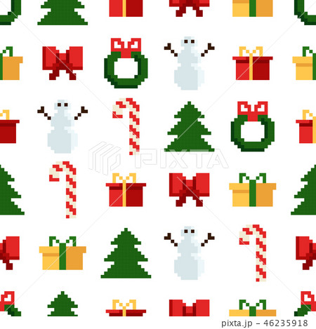 Colorful Pixel Pattern with Christmas Elements. Atcade games style 46235918
