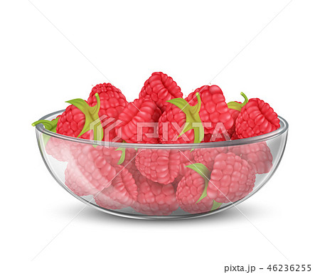 glass bowl with heap of ripe raspberry glass bowl with heap of ripe raspberry 46236255