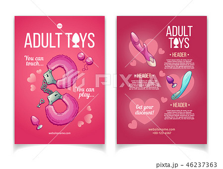 Sex shop adult toys cartoon vector brochure Stock Illustration