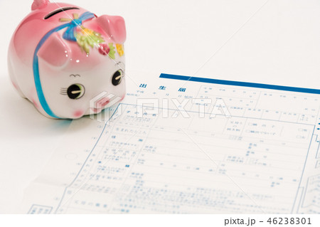 ライフスタイルイメージ　出生届と貯金箱 46238301