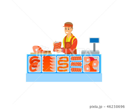 Butchers Department in Supermarket Store Vector 46238696