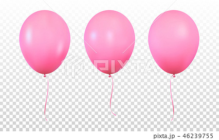 Pink glossy realistic balloons isolated. Set of realistic helium balloons for Birthday 46239755