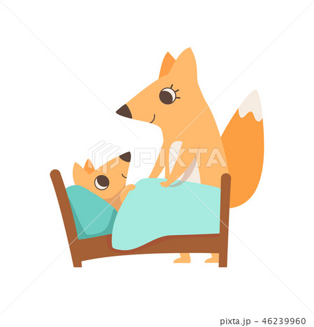 Loving mother fox putting her baby to sleep, animal family, parenting concept vector Illustration on 46239960
