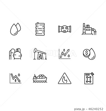 Vector icon set production of gasoline and fue,oil refinery, transportation petroleum products and 46240252