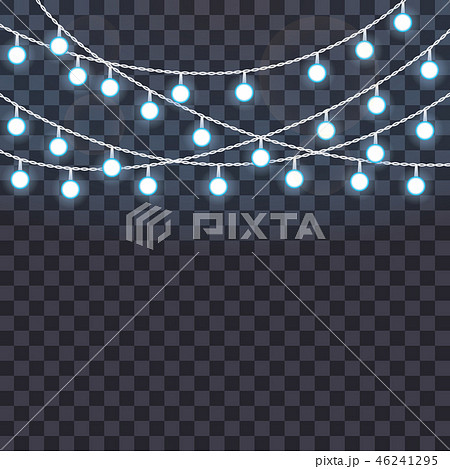 Set of overlapping, glowing string lights on a transparent background. Vector illustration 46241295