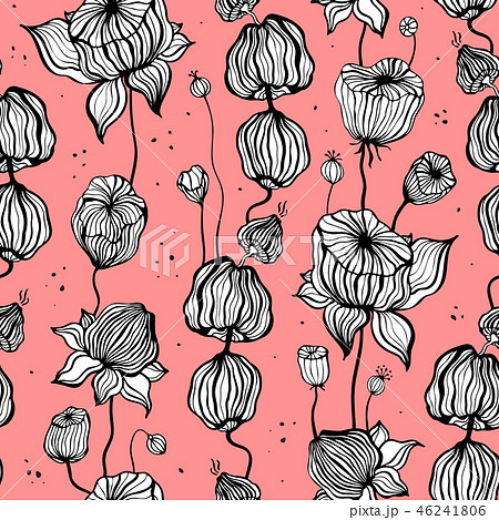 Vintage Seamless pattern with hand drawn leaves Vintage Seamless pattern with hand drawn leaves 46241806