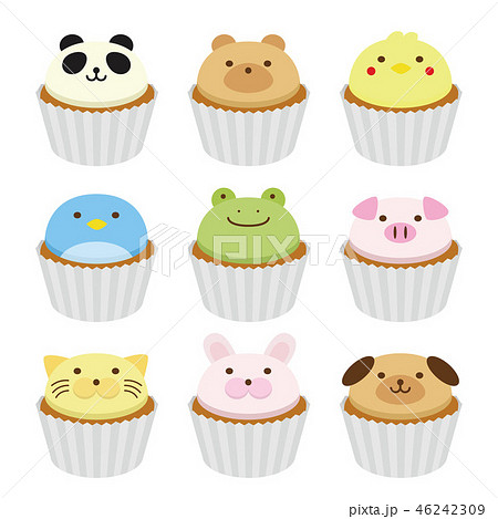 動物のカップケーキのイラスト素材