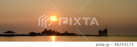Panoramic view of sunset sky at sea Panoramic view of sunset sky at sea 46243173
