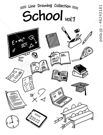 学校のアイテム線画 School 1 Line Drawing Collection のイラスト素材