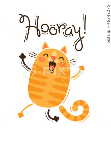 Funny cat yells Hooray. Vector illustration in cartoon style Funny cat yells Hooray. Vector illustration in cartoon style 46243275