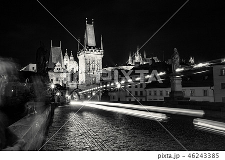 Charles Bridge long exposure, Prague, monochrome 46243385