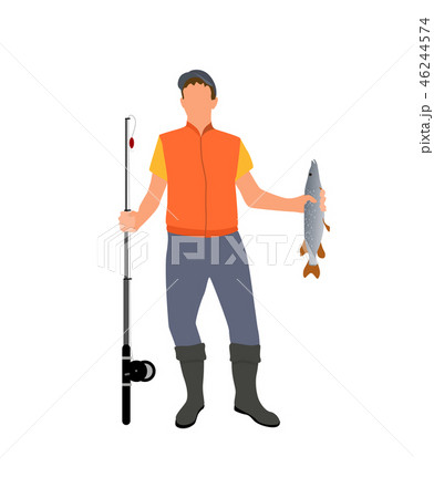 Adult Man with Catched Fish Isolated on White 46244574