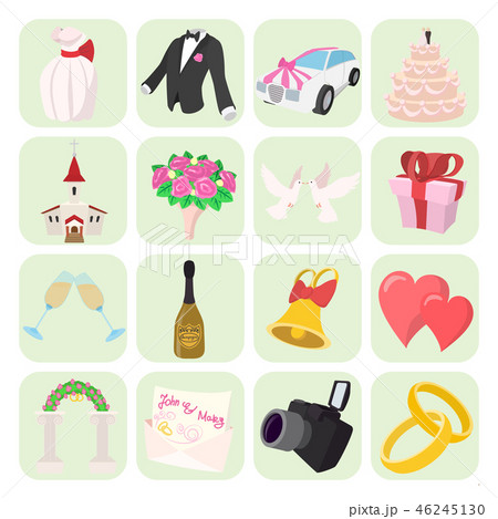Wedding cartoon icons set 46245130