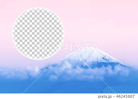 フォトフレーム 円形 付き 富士山年賀状デザインテンプレートのイラスト素材