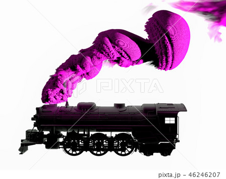 3D generated silhouette of steam locomotive in black and white on white background. Train puffing 46246207