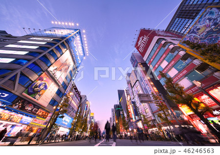 日本の東京都市景観 東京・秋葉原の街並みを望む(歩行者天国)。画面奥は末広町駅方向 日本の東京都市景観 東京・秋葉原の街並みを望む(歩行者天国)。画面奥は末広町駅方向 46246563